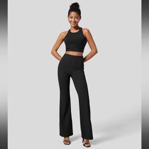 High Waisted Back Side Pocket Slight Flare Work Pants